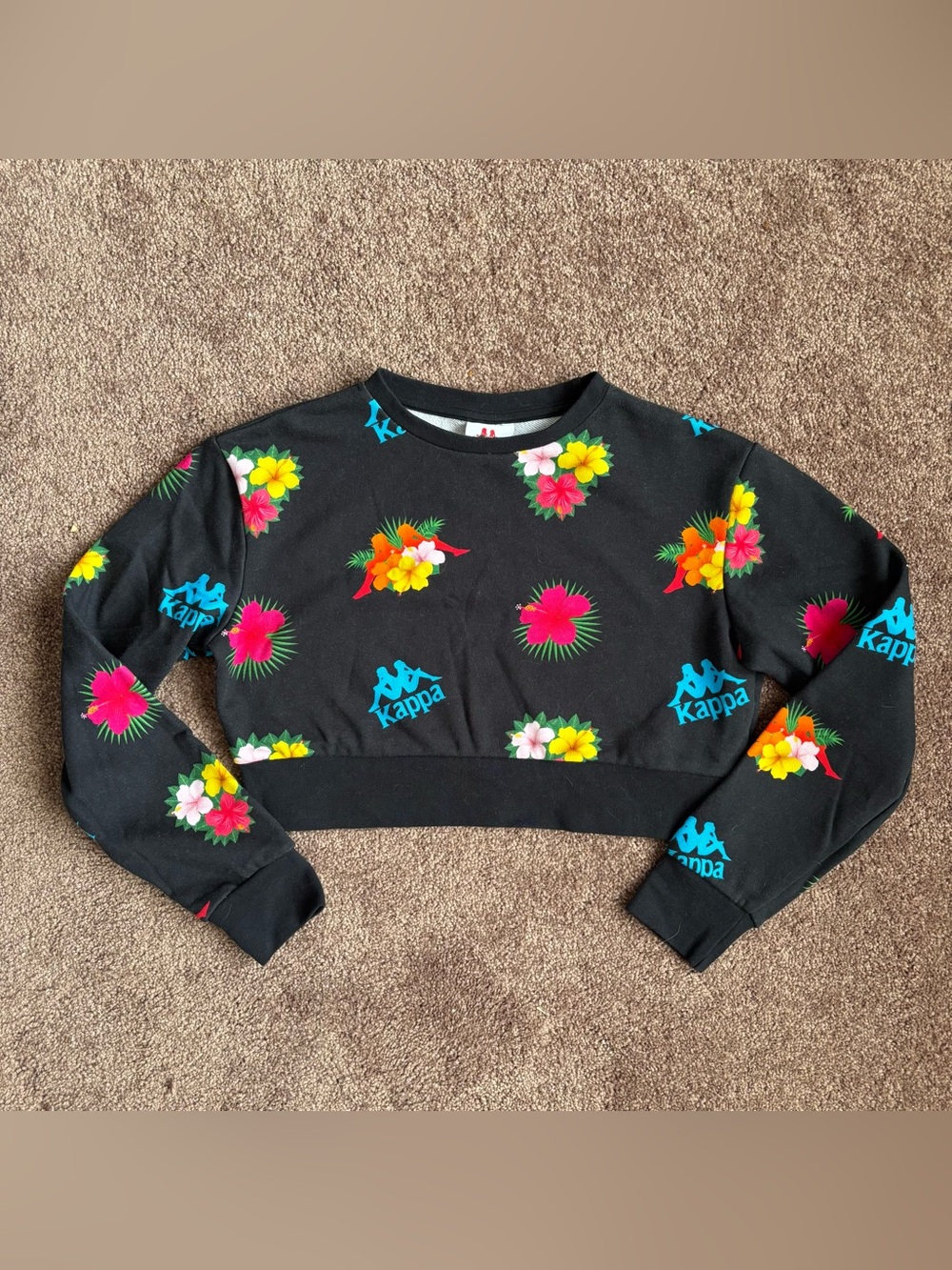 Kappa Black Cropped Sweatshirt with Tropical Floral Print